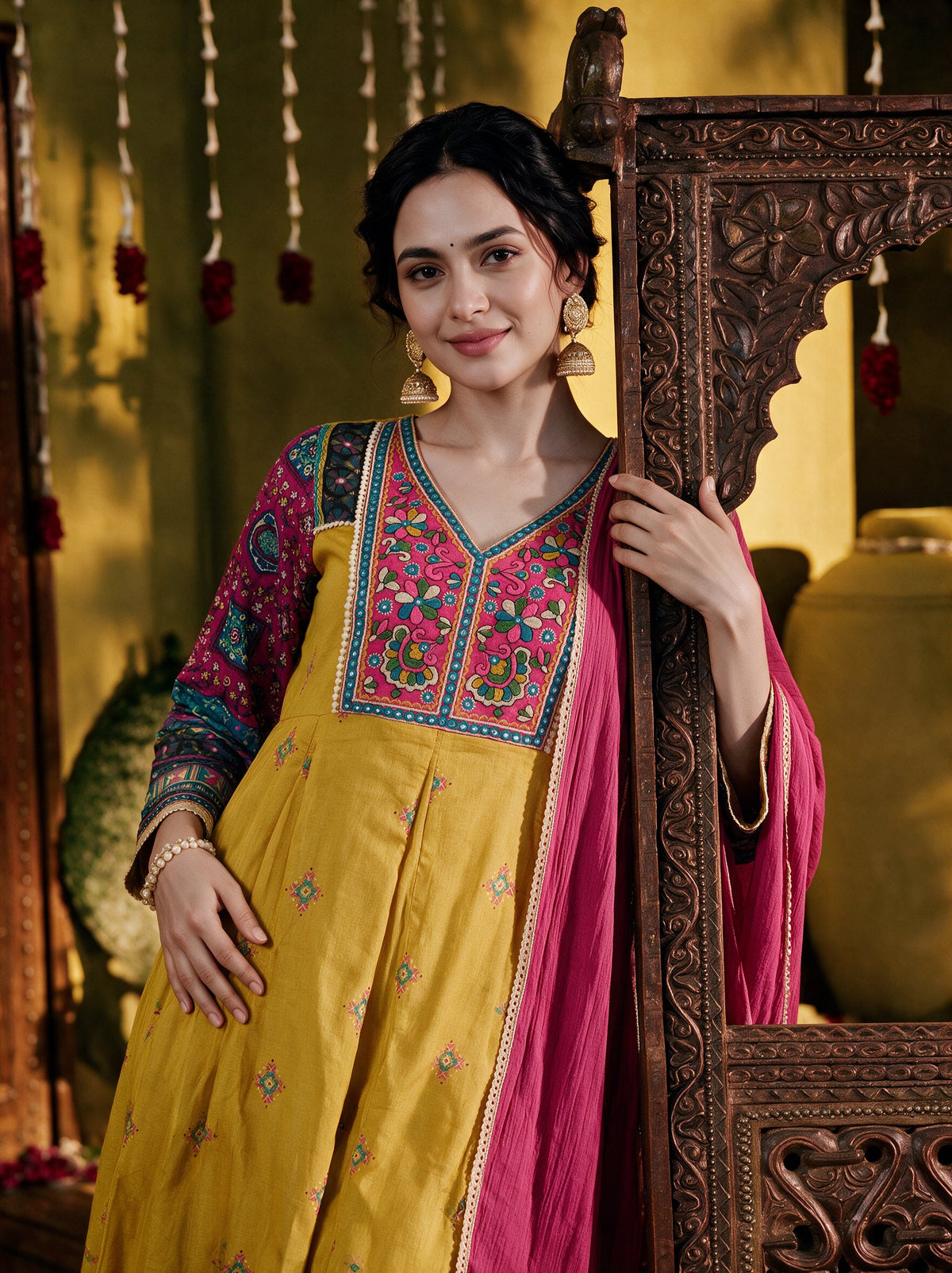 Juniper Women Mustard Kurta Pant & Dupatta