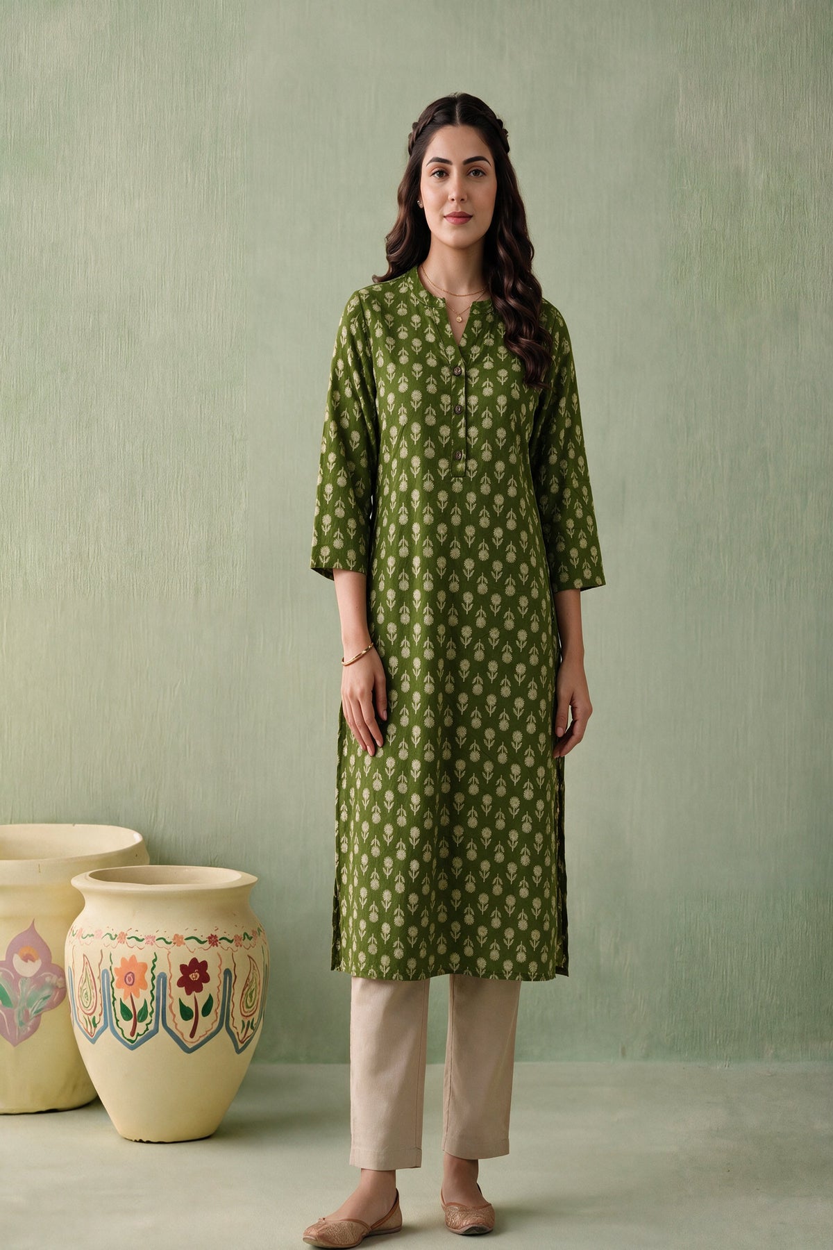 Juniper Women Olive Kurta