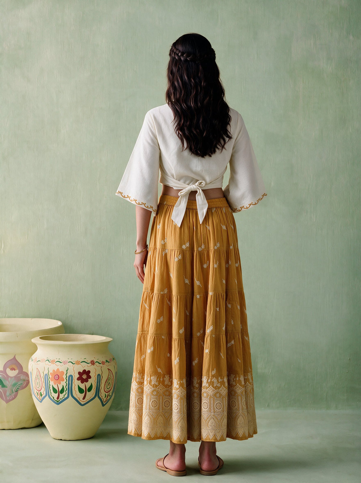 Juniper Women Offwhite & Mustard Top & Skirt