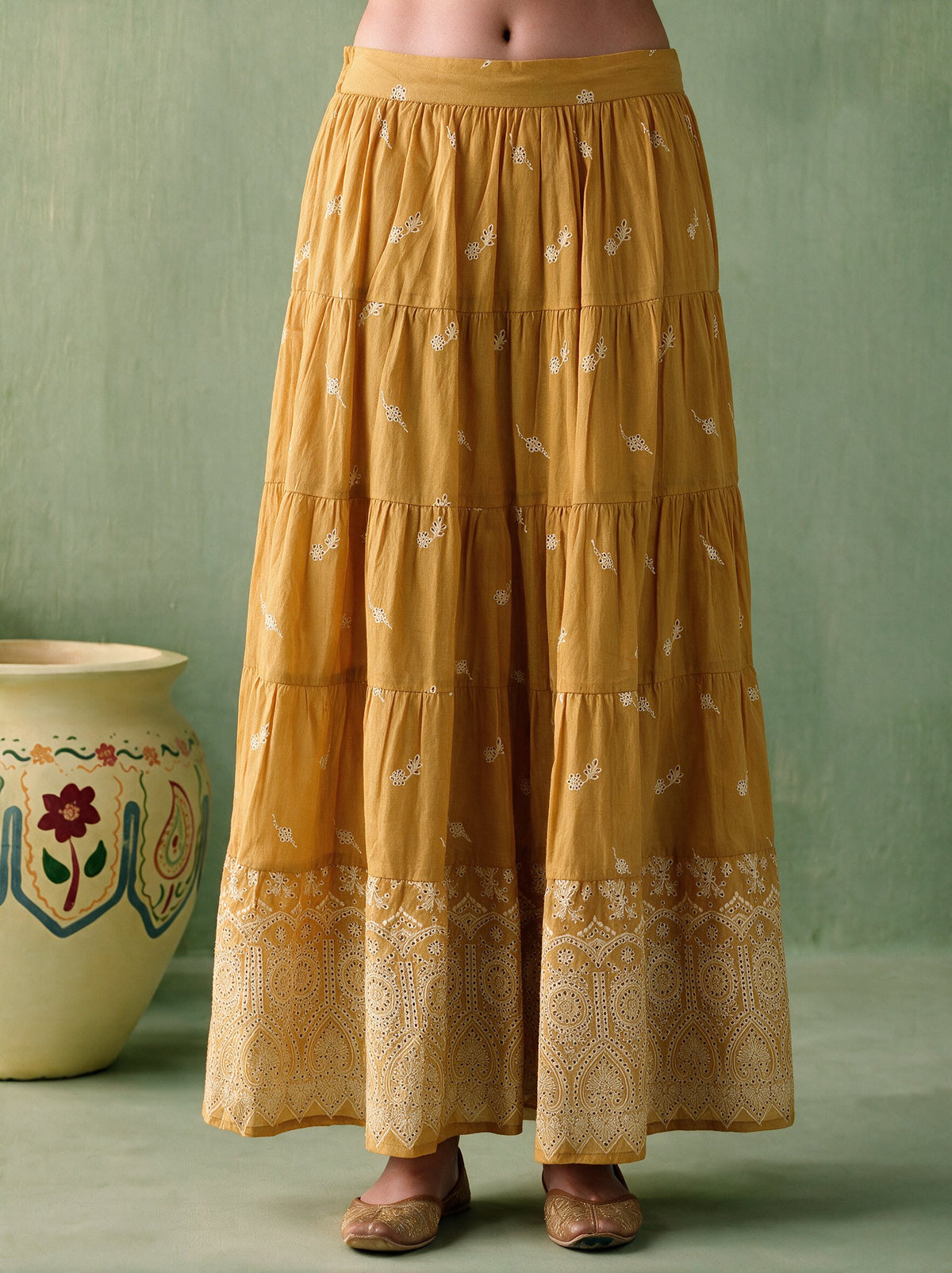 Juniper Women Offwhite & Mustard Top & Skirt