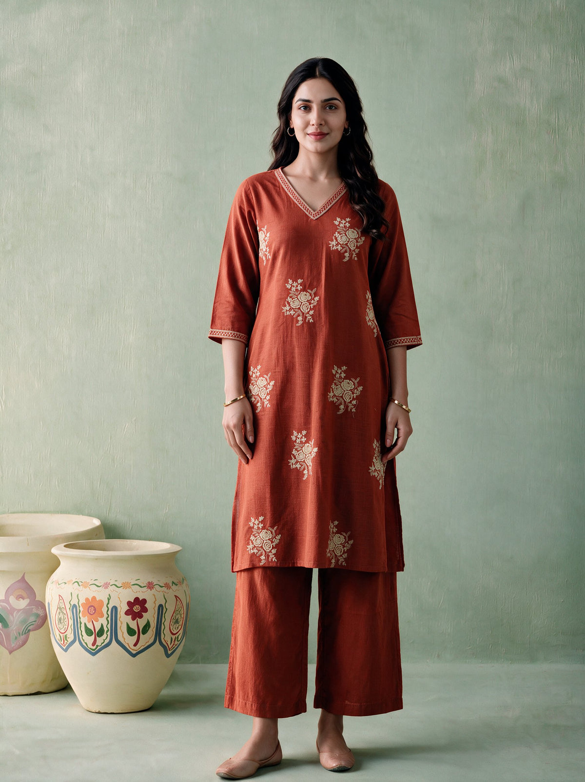 Juniper Women Rust Kurta & Pant