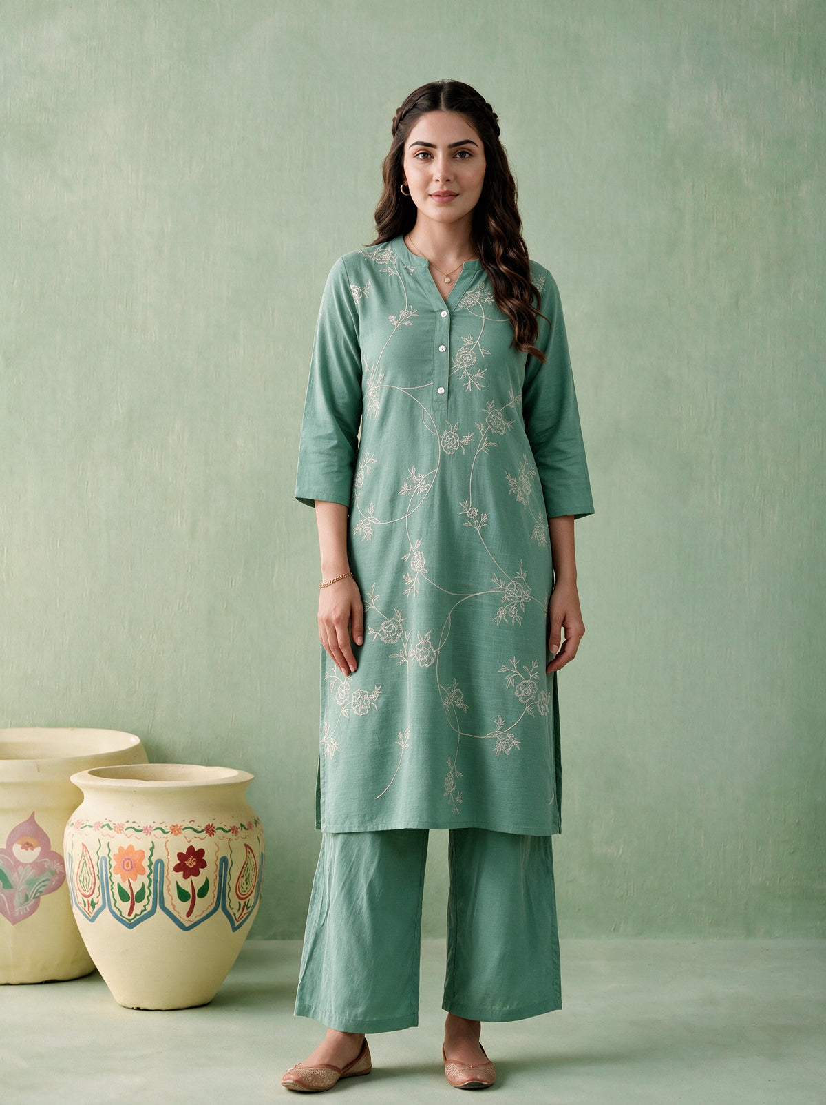 Juniper Women Sagegreen Kurta & Pant