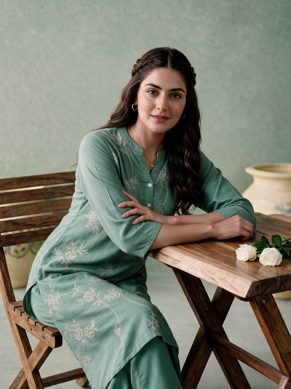 Juniper Women Sagegreen Kurta & Pant