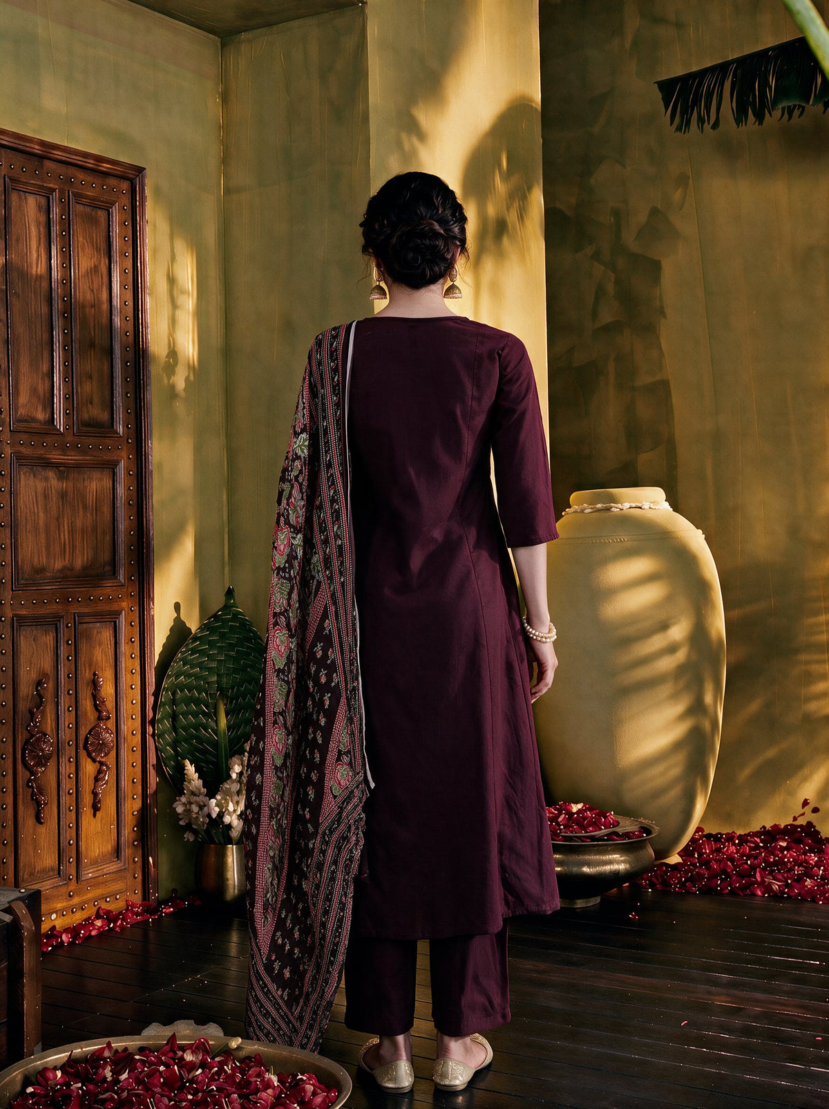 Juniper Women Brown Kurta Pant & Dupatta