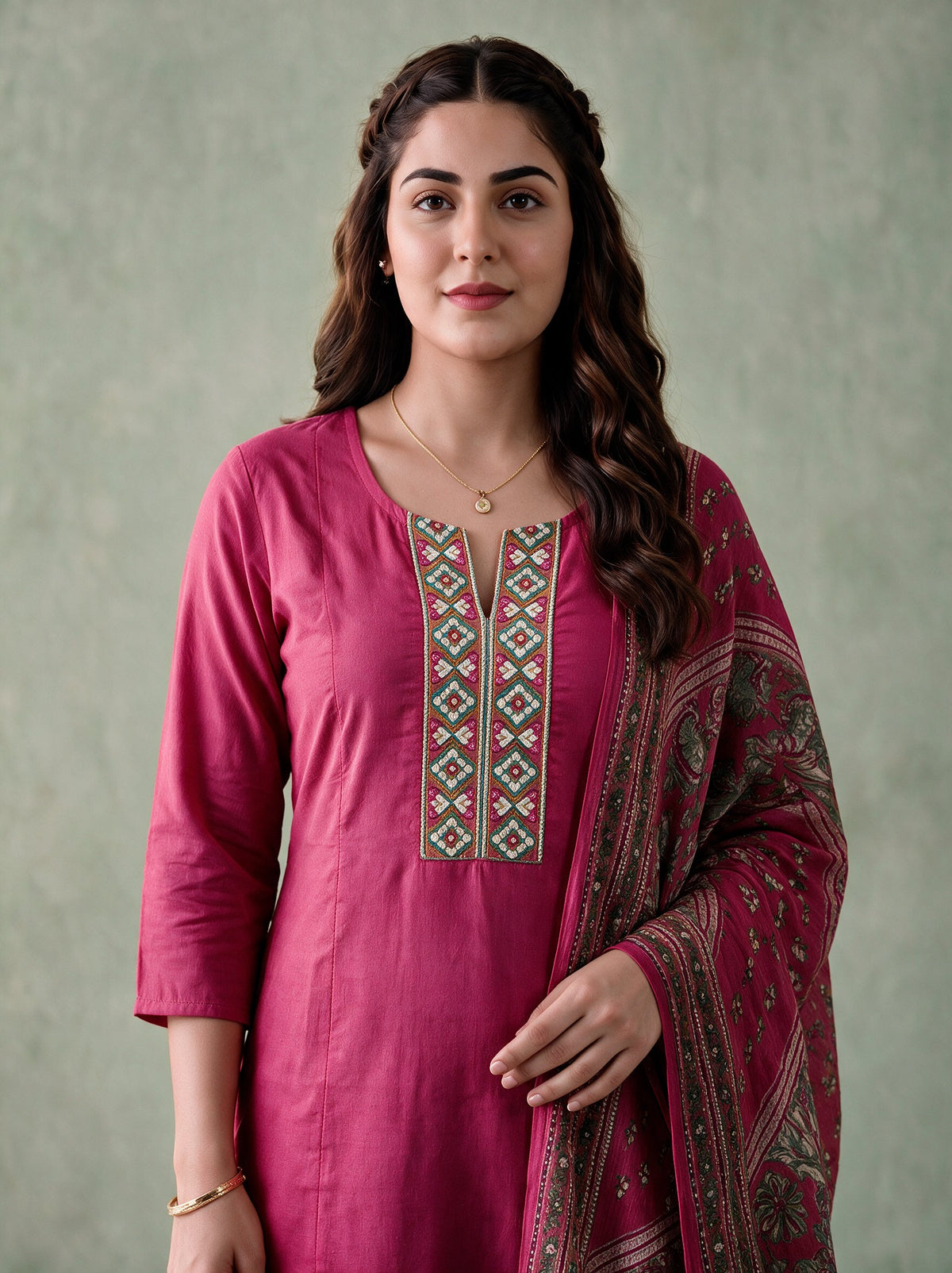 Juniper Women Magenta Kurta Pant & Dupatta