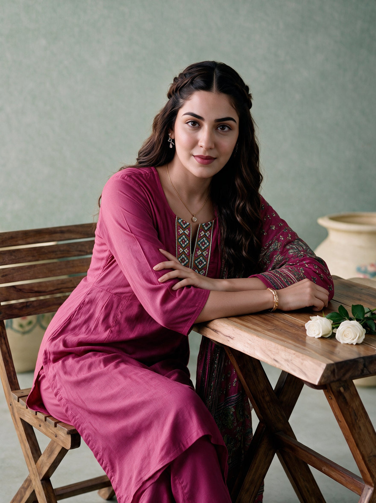 Juniper Women Magenta Kurta Pant & Dupatta