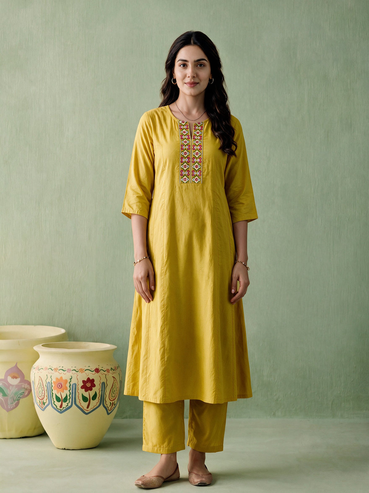 Juniper Women Gold Kurta & Pant