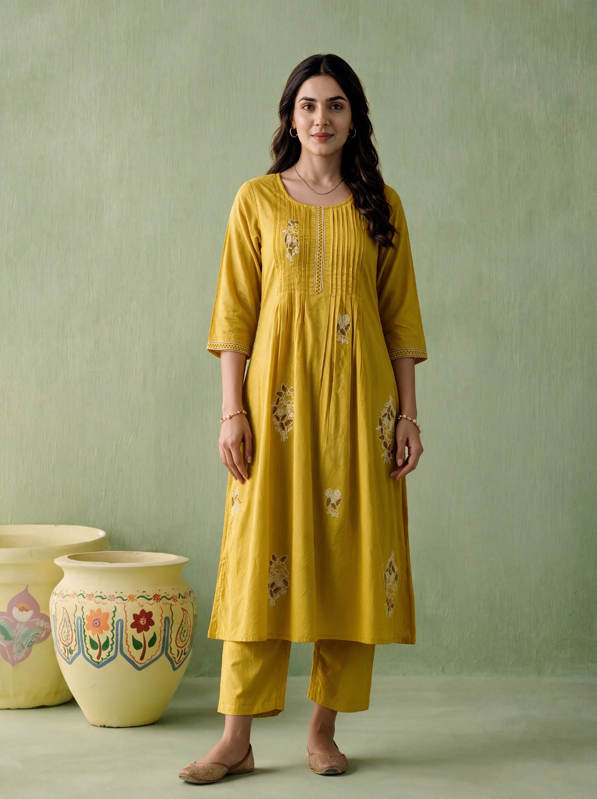Juniper Women Gold Kurta & Pant
