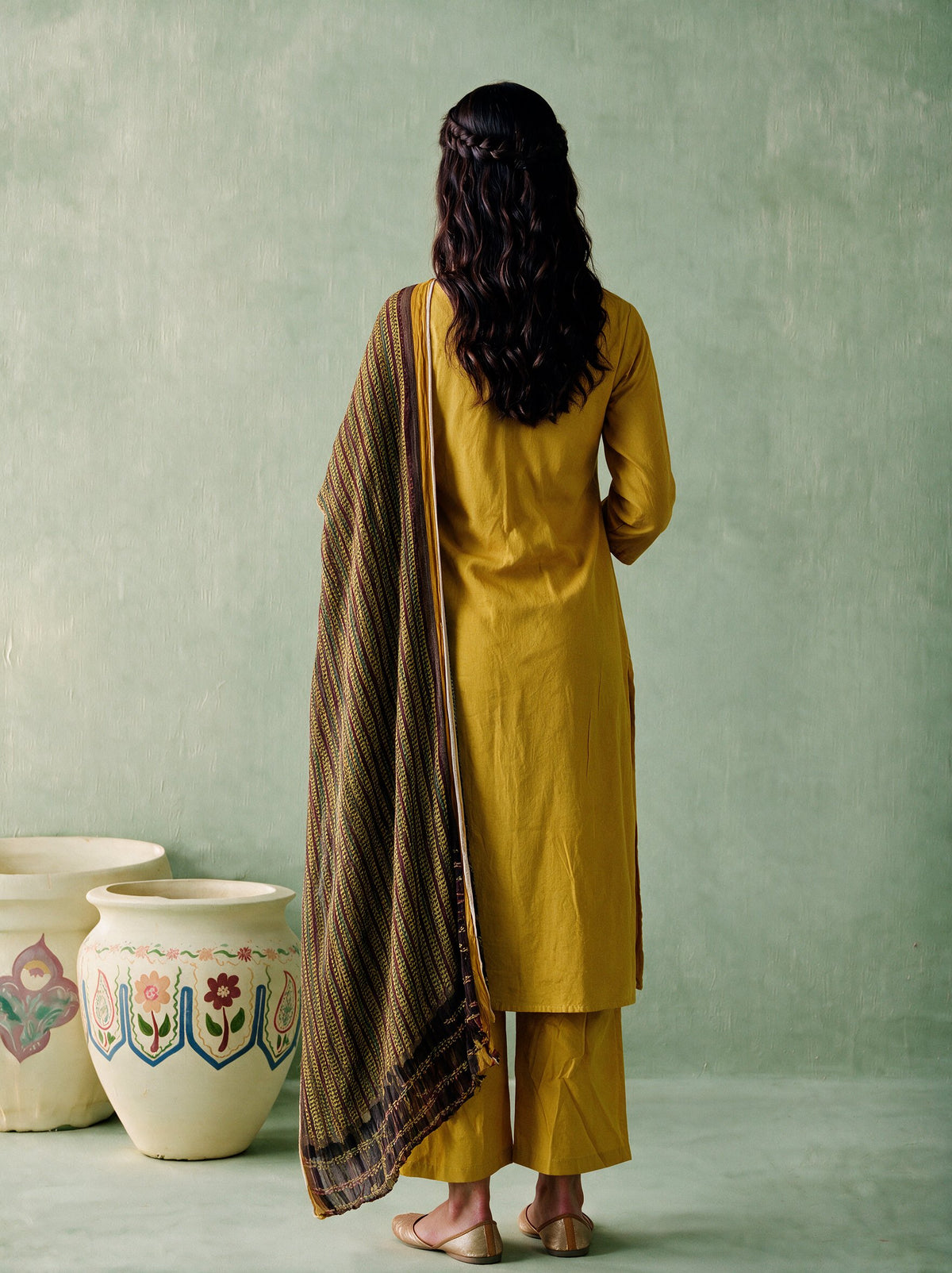 Juniper Women Gold Kurta Pant & Dupatta