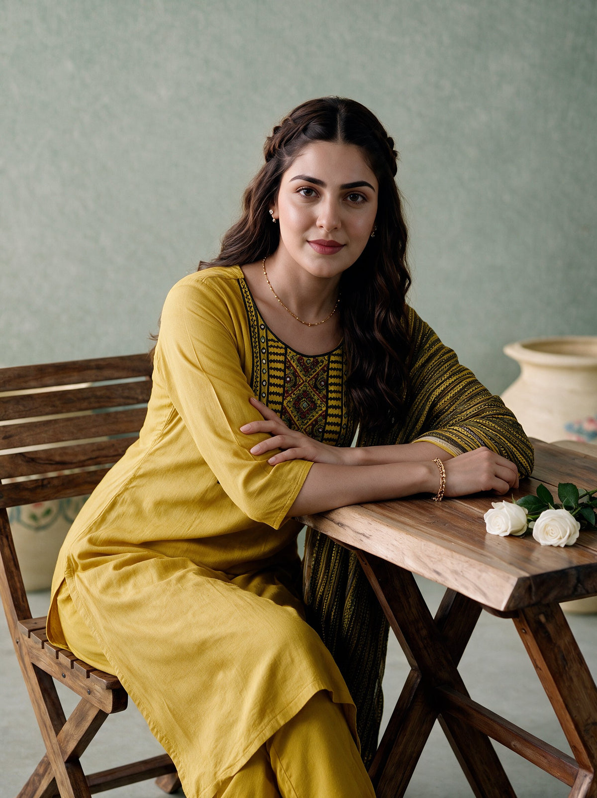 Juniper Women Gold Kurta Pant & Dupatta