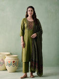 Juniper Women Olive Kurta Pant & Dupatta