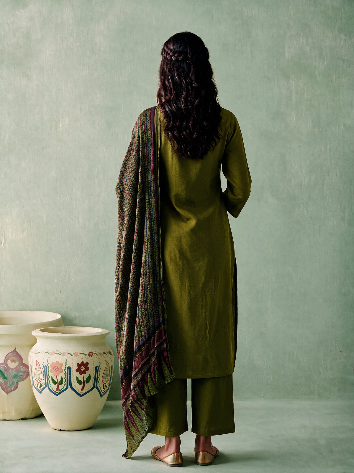 Juniper Women Olive Kurta Pant & Dupatta