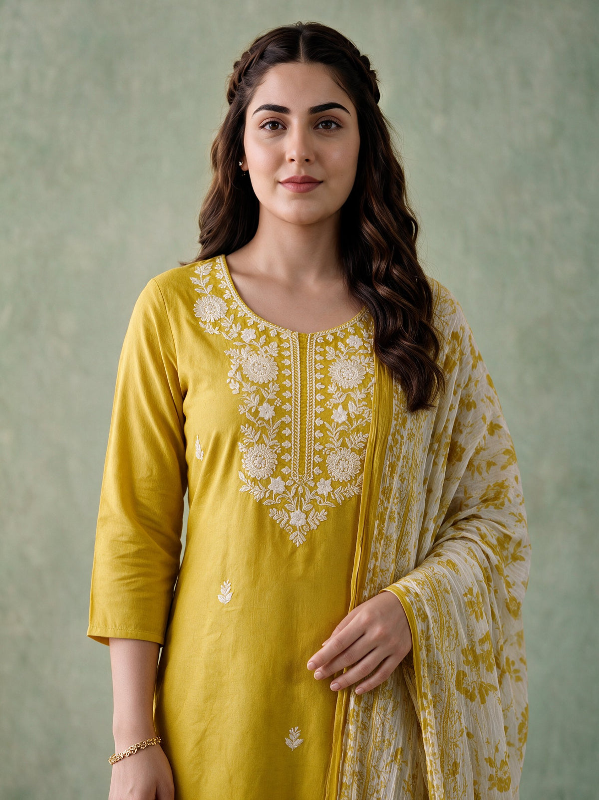 Juniper Women Gold Kurta Pant & Dupatta