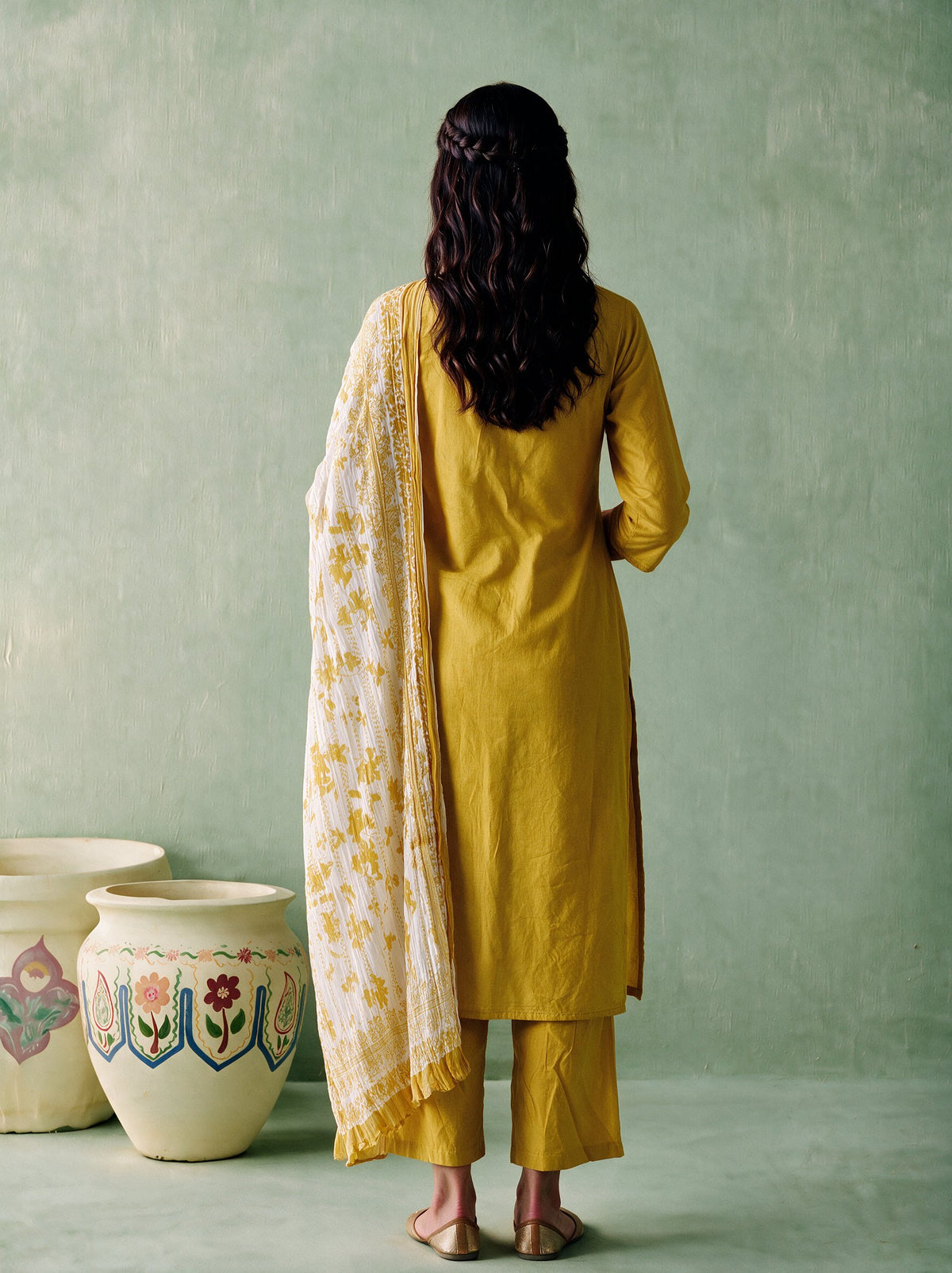 Juniper Women Gold Kurta Pant & Dupatta