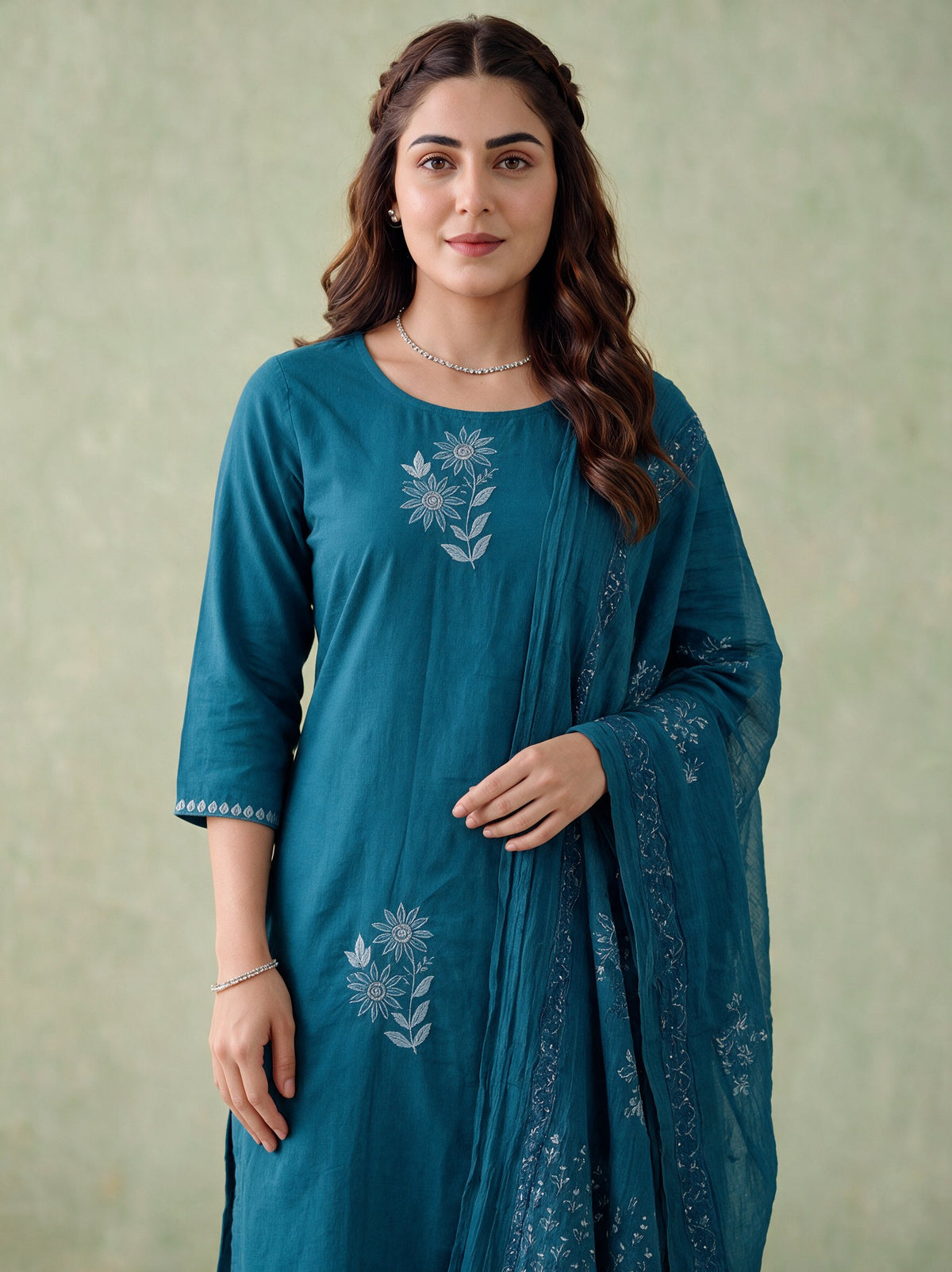 Juniper Women Turquoise Kurta Pant & Dupatta