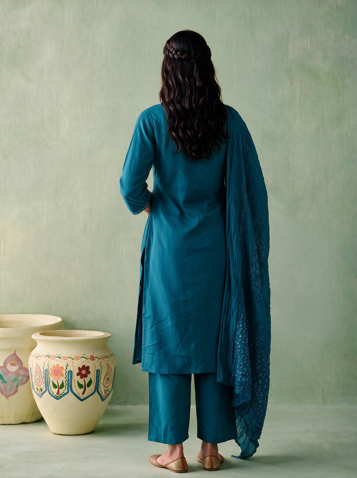 Juniper Women Turquoise Kurta Pant & Dupatta