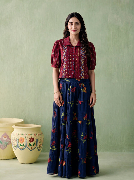 Juniper Women MAROON & INDIGO TOP SKIRT