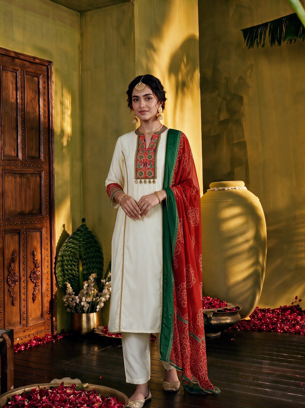 Juniper Women Ivory Kurta Pant & Dupatta