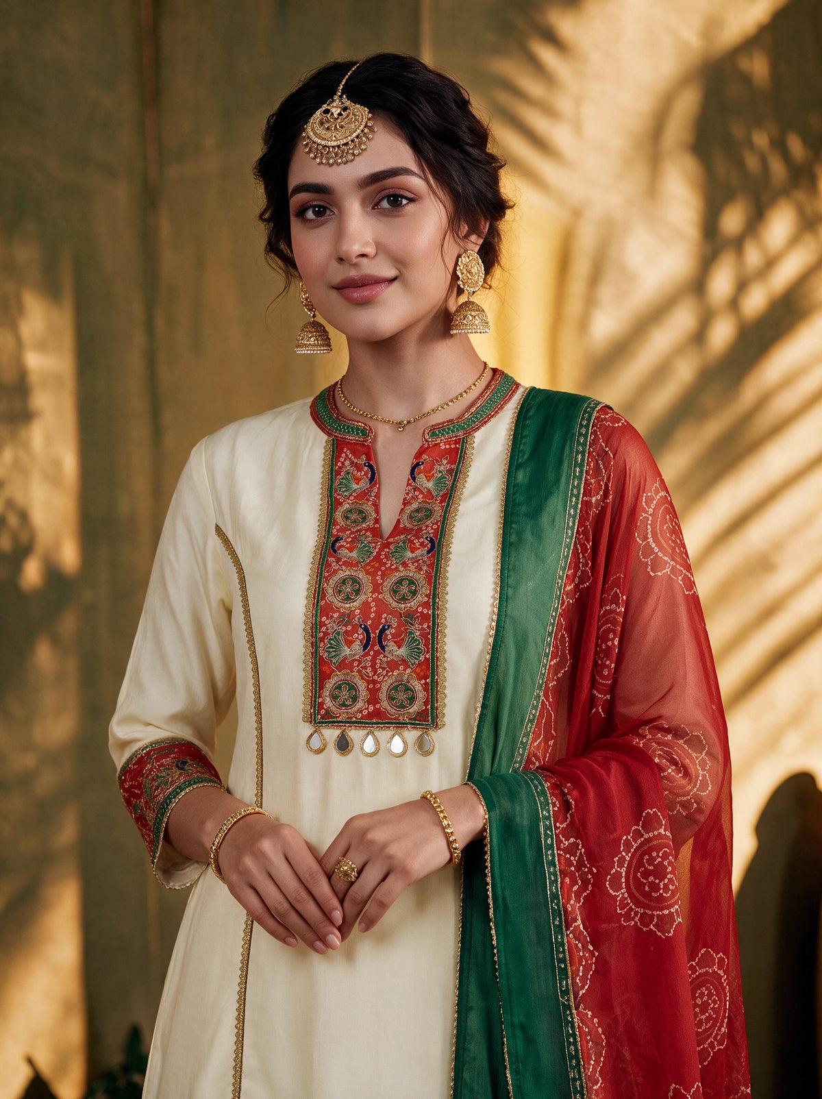 Juniper Women Ivory Kurta Pant & Dupatta
