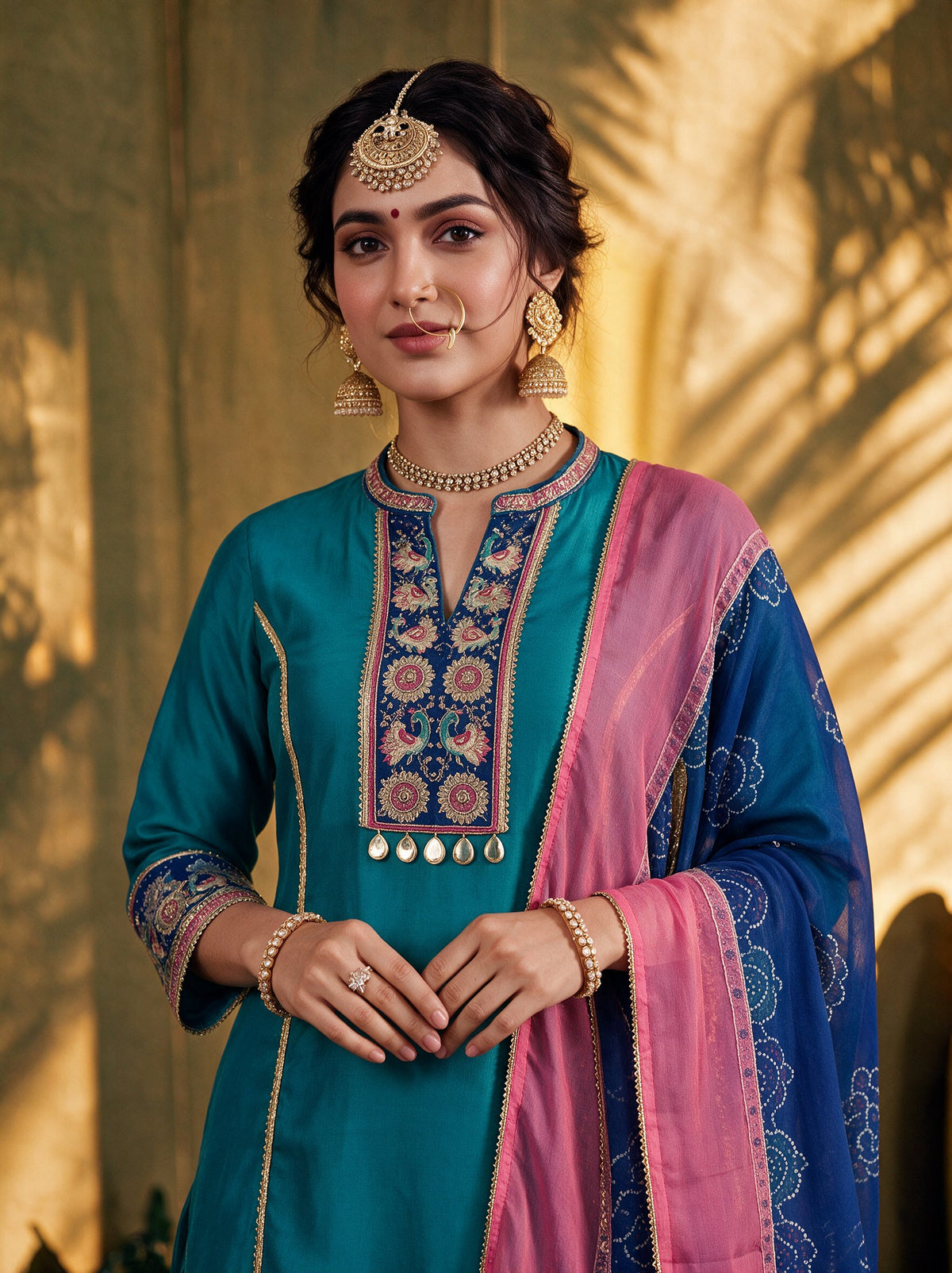 Juniper Women Turquoise Kurta Pant & Dupatta