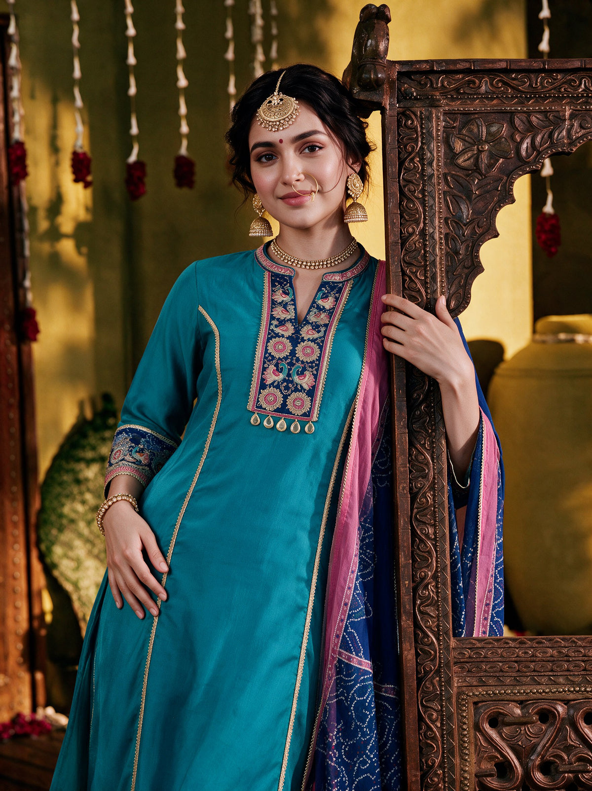 Juniper Women Turquoise Kurta Pant & Dupatta