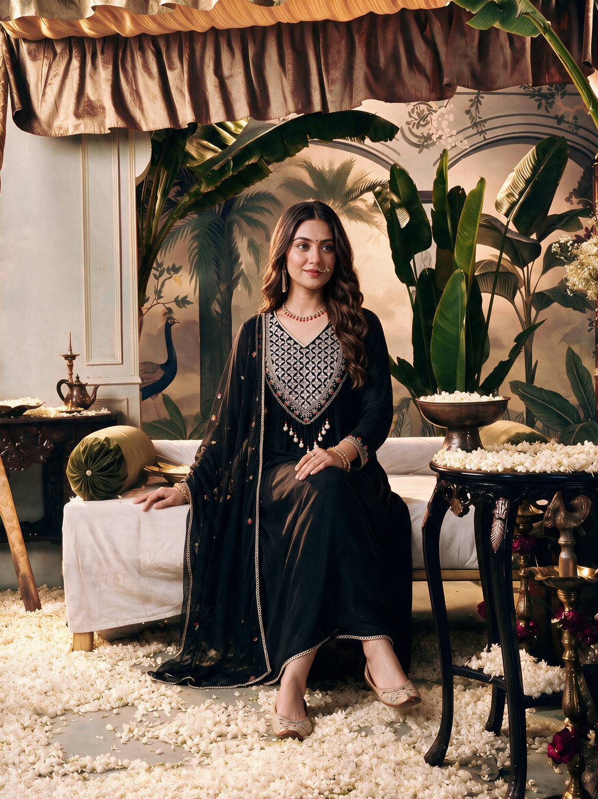 Juniper Women Black Longdress & Dupatta