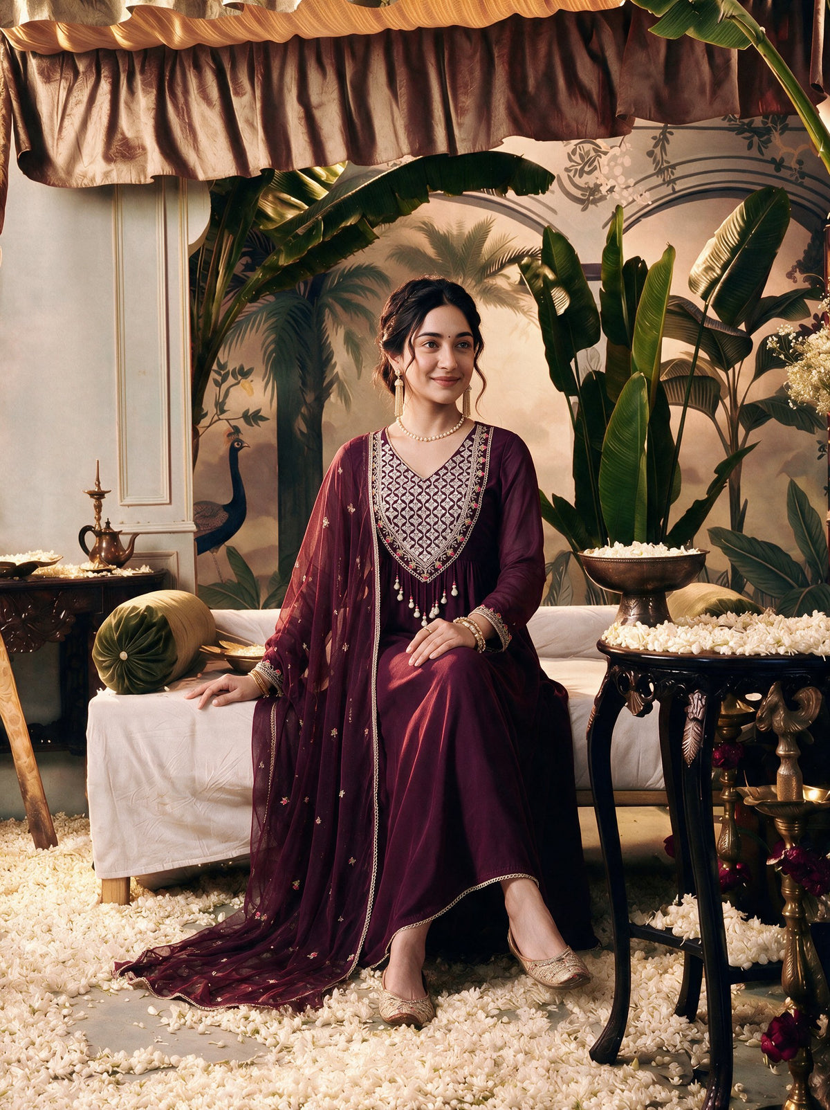 Juniper Women Plum Longdress & Dupatta