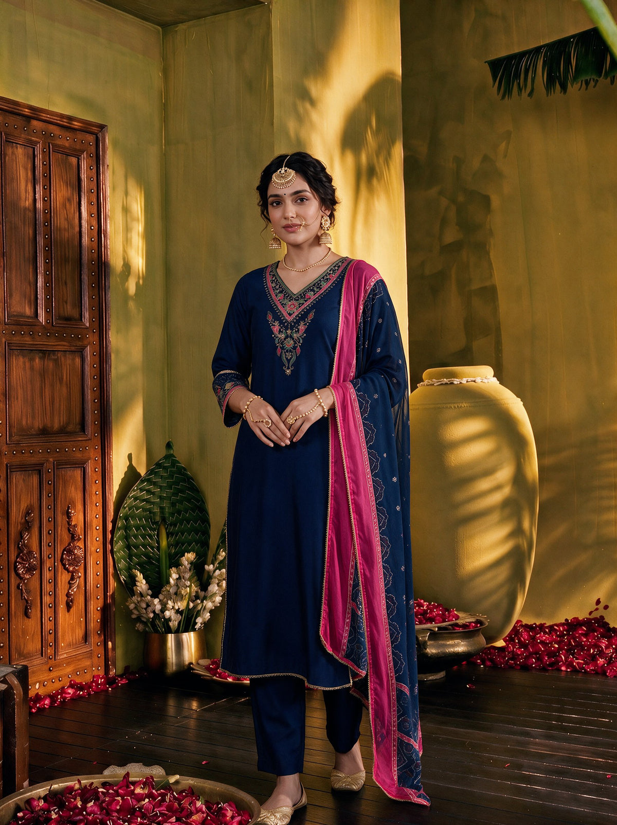 Juniper Women Blue Kurta Pant & Dupatta