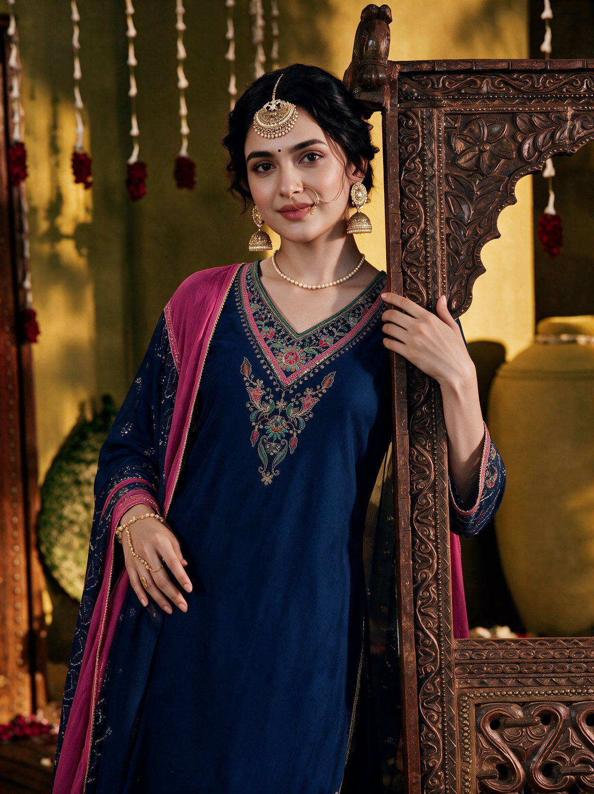 Juniper Women Blue Kurta Pant & Dupatta