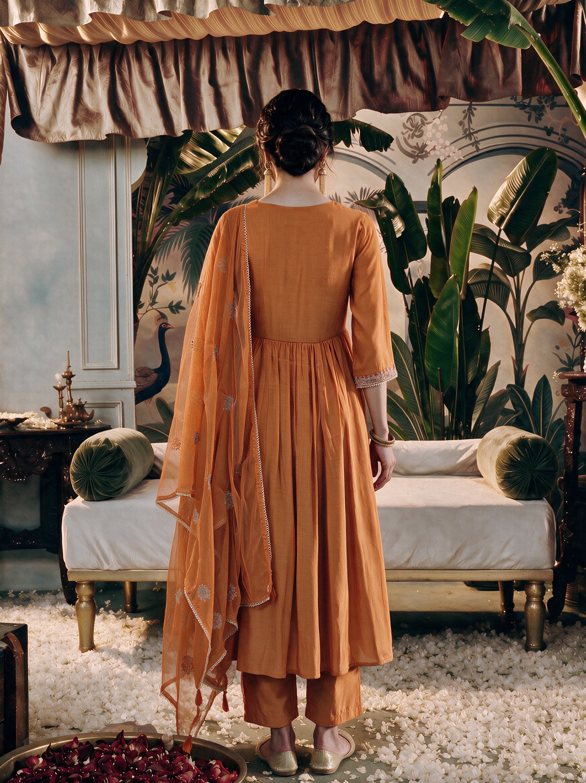 Juniper Women Orange Kurta Pant & Dupatta