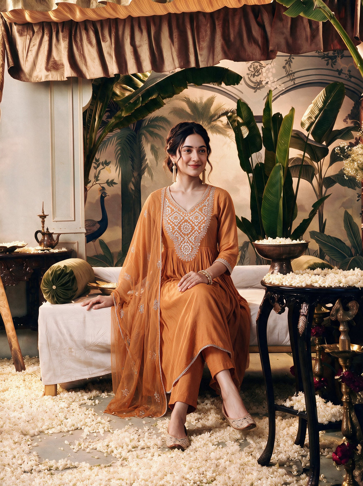 Juniper Women Orange Kurta Pant & Dupatta