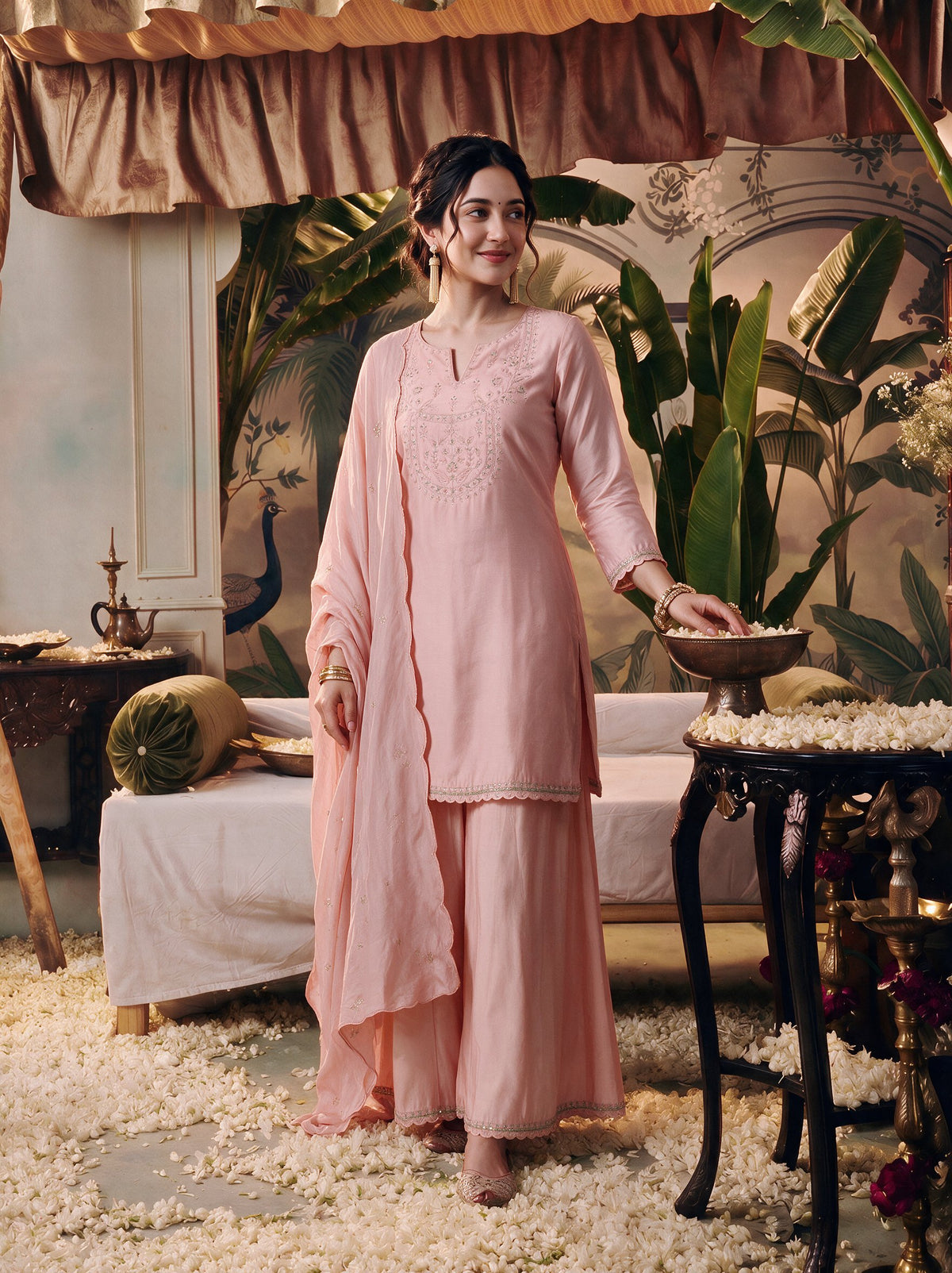 Juniper Women Onionpink Kurta Sharara & Dupatta