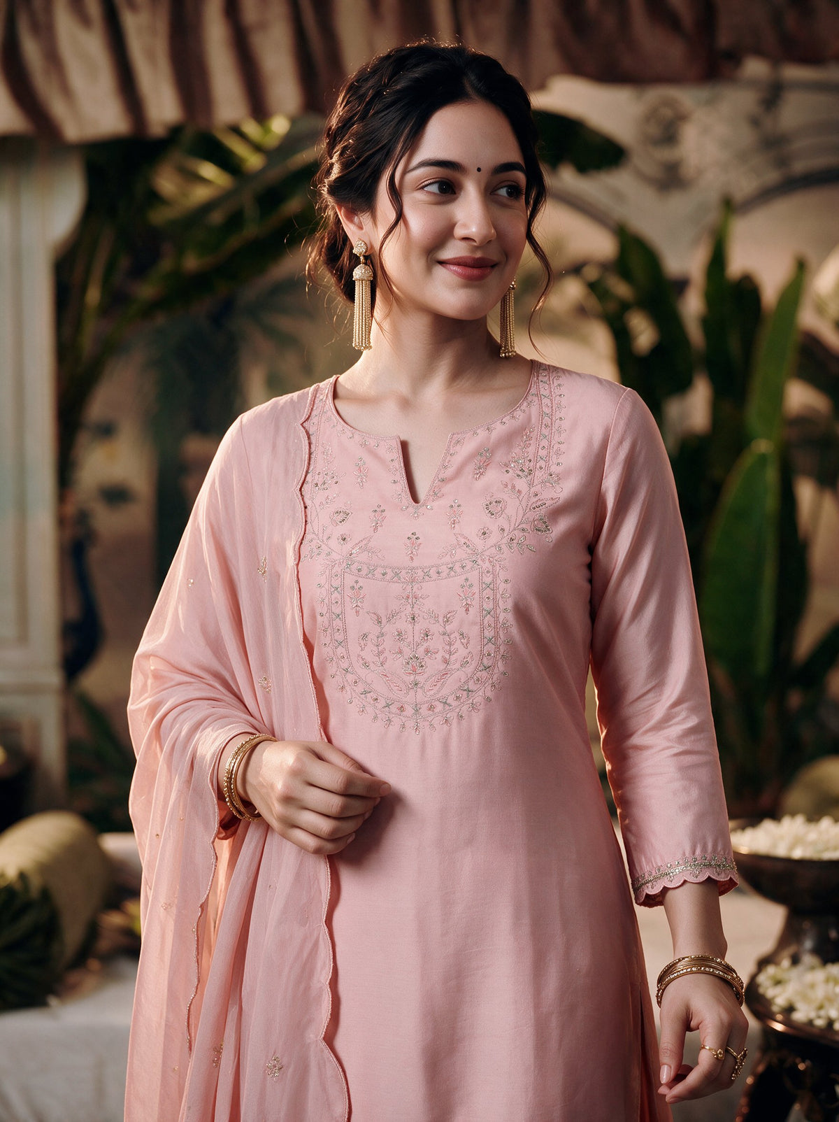 Juniper Women Onionpink Kurta Sharara & Dupatta