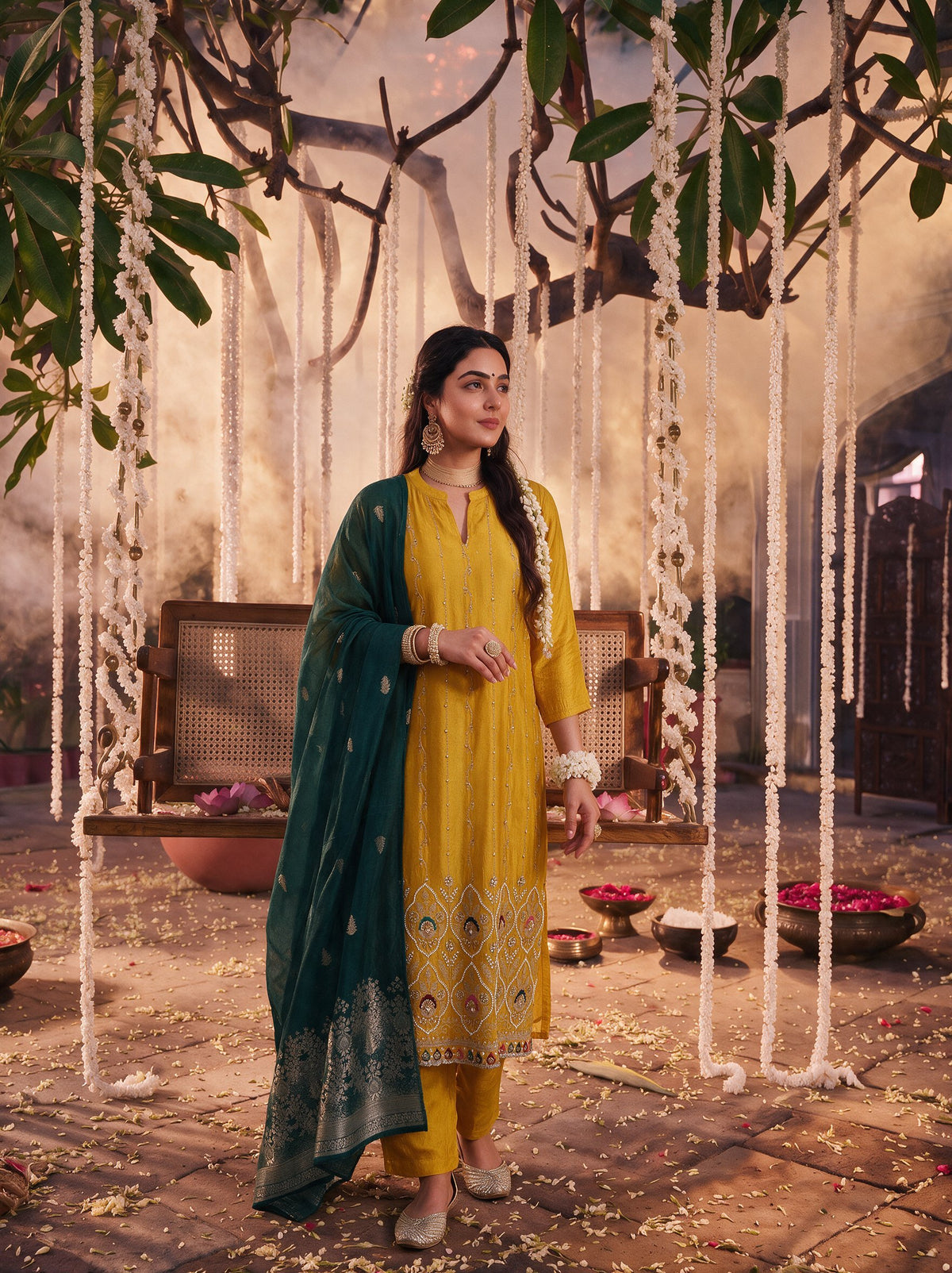 Juniper Women Mustard Kurta Pant & Dupatta