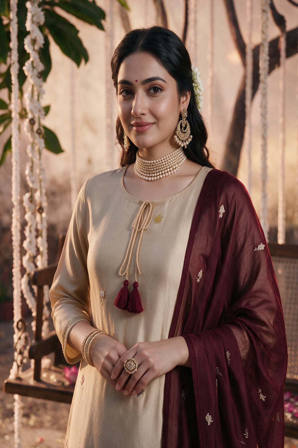 Juniper Women Ivory Kurta Pant & Dupatta