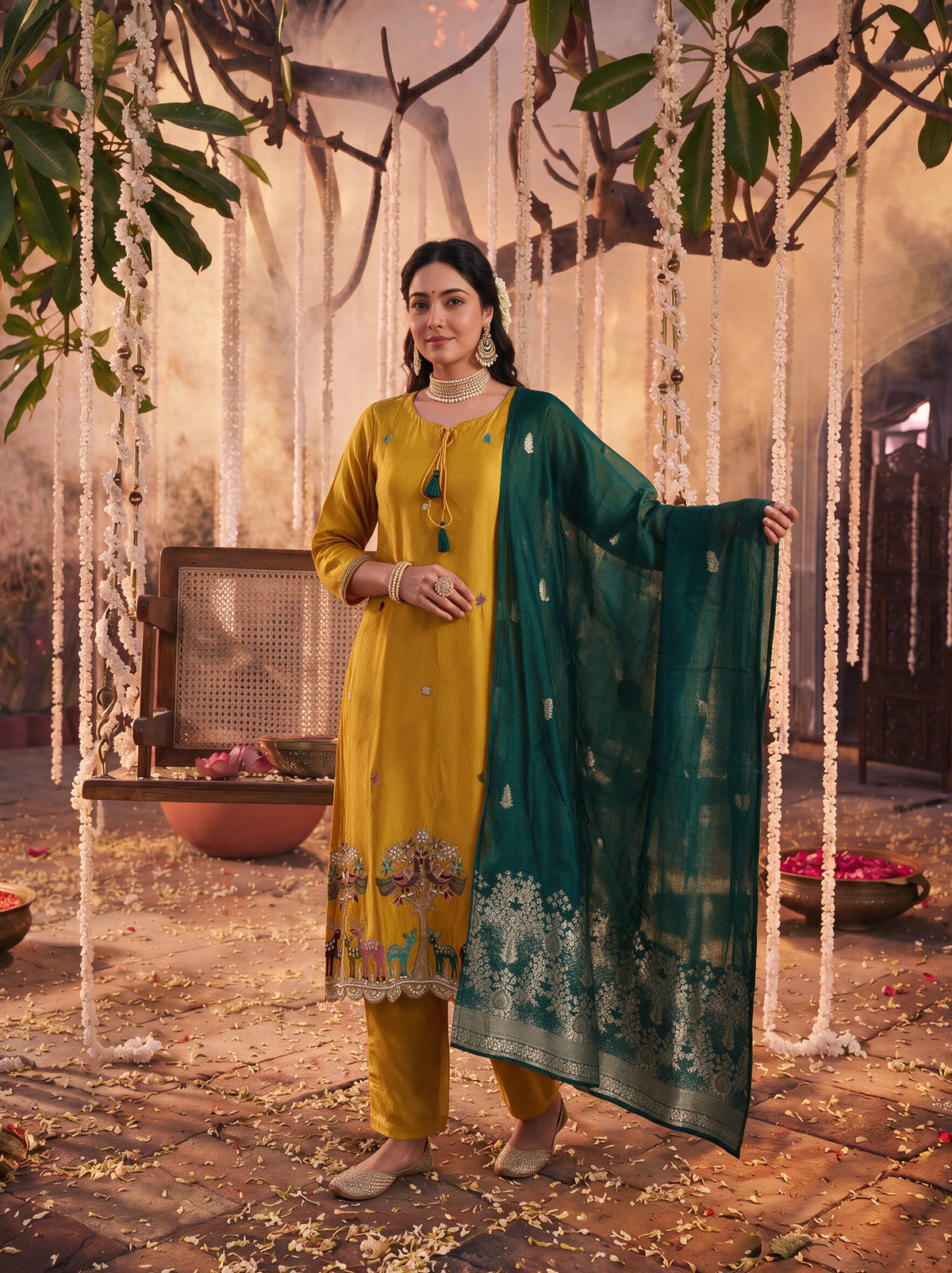 Juniper Women Mustard Kurta Pant & Dupatta