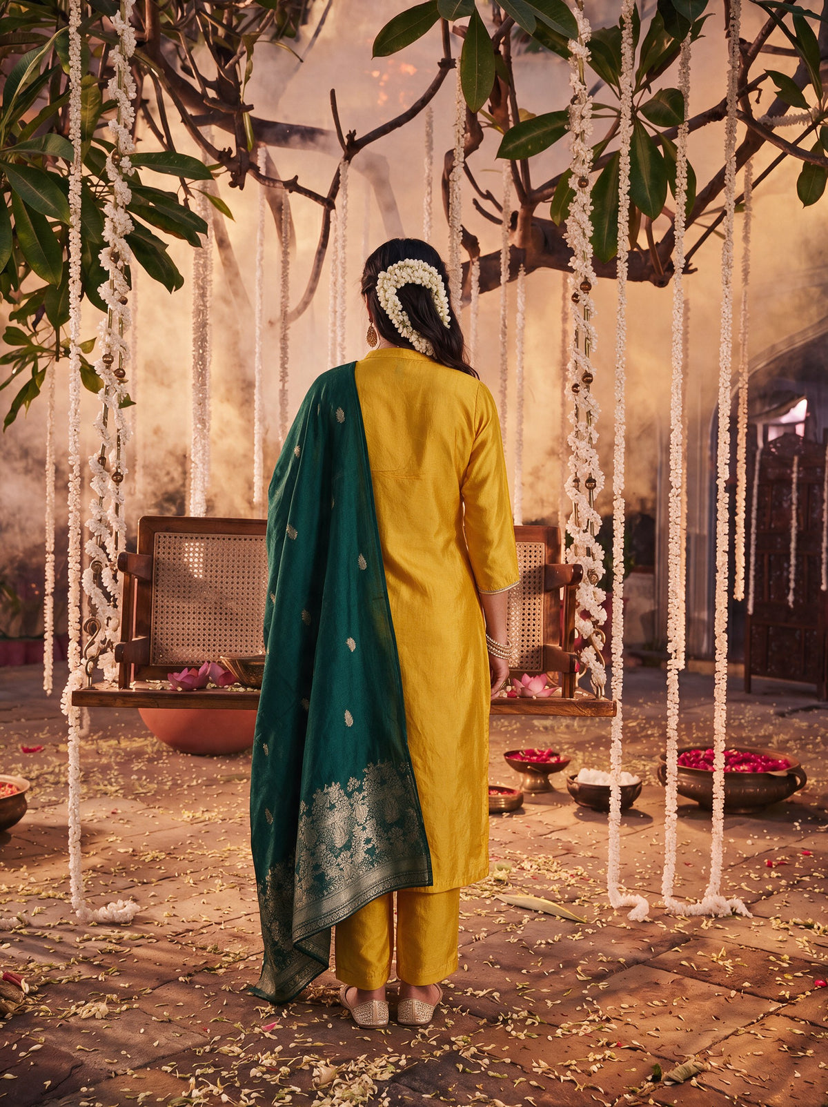Juniper Women Mustard Kurta Pant & Dupatta