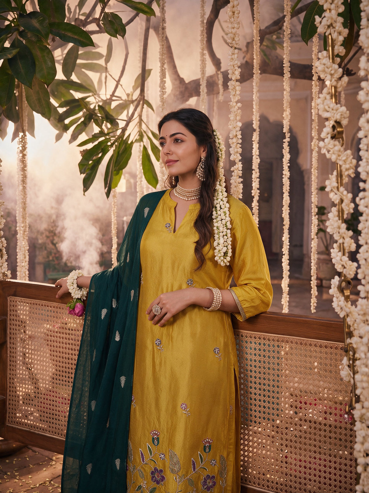 Juniper Women Mustard Kurta Pant & Dupatta